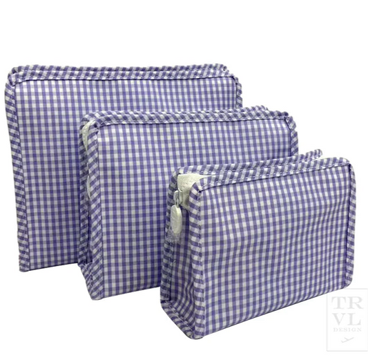 Roadie Large Zip Pouch - Gingham Lilac