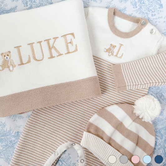 Seed Stitched Striped Cotton Romper