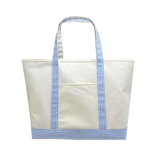 Coated Canvas Tote - Gingham Sky