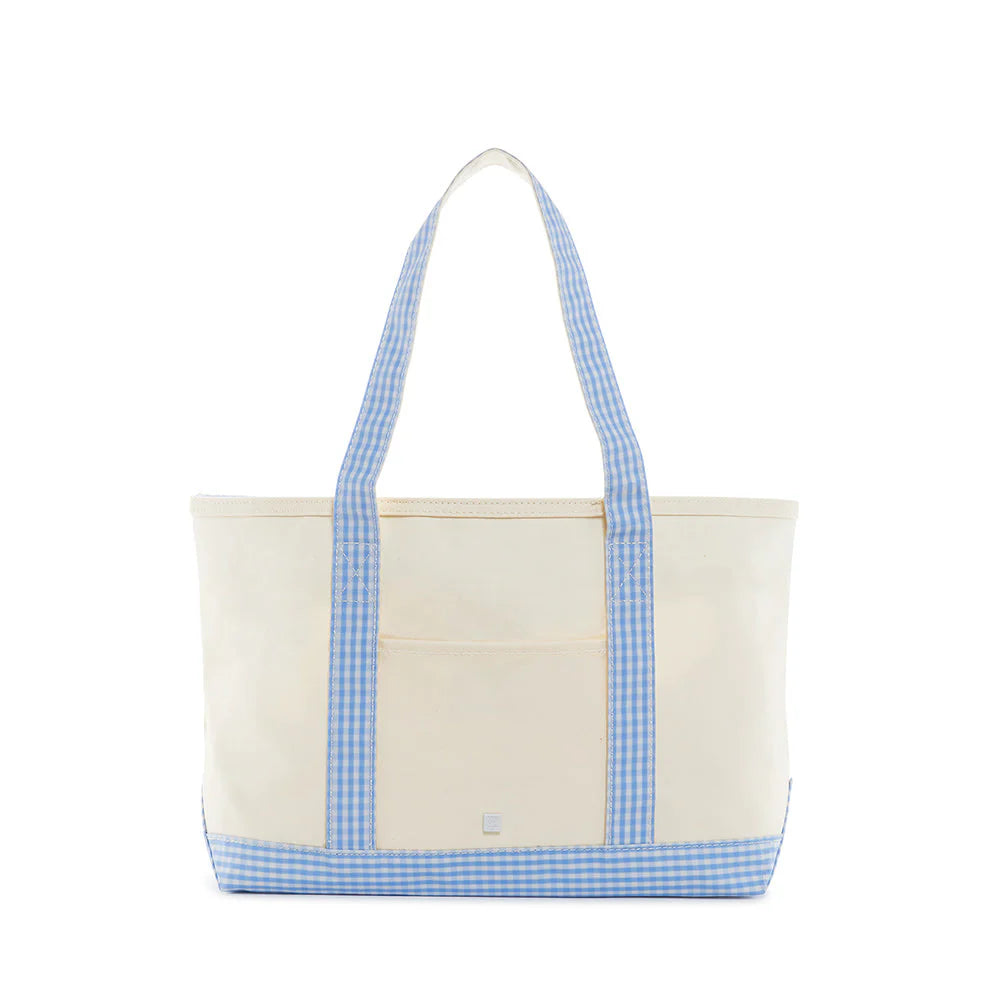 Coated Canvas Tote - Gingham Sky