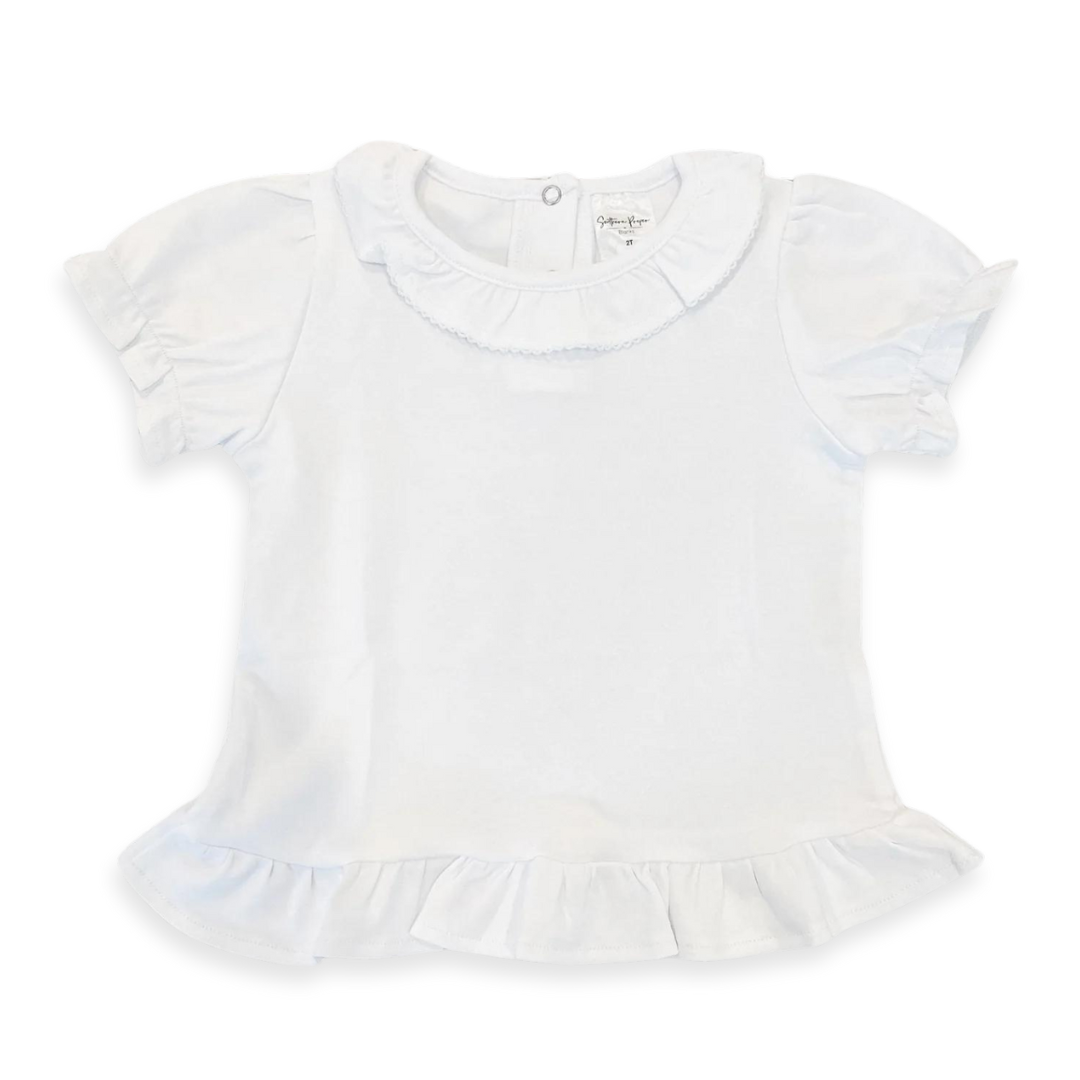 Ruffle Neck Short Sleeve Shirt