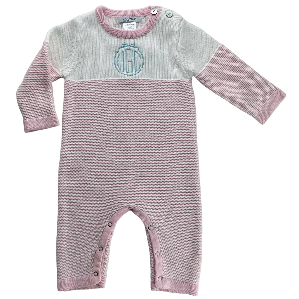 Seed Stitched Striped Cotton Romper