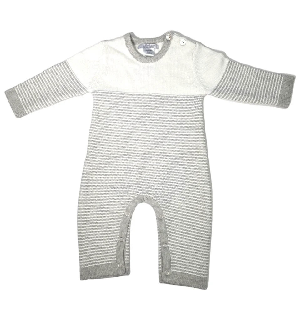 Seed Stitched Striped Cotton Romper