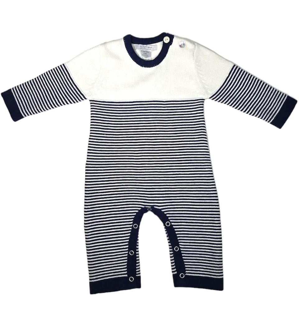 Seed Stitched Striped Cotton Romper