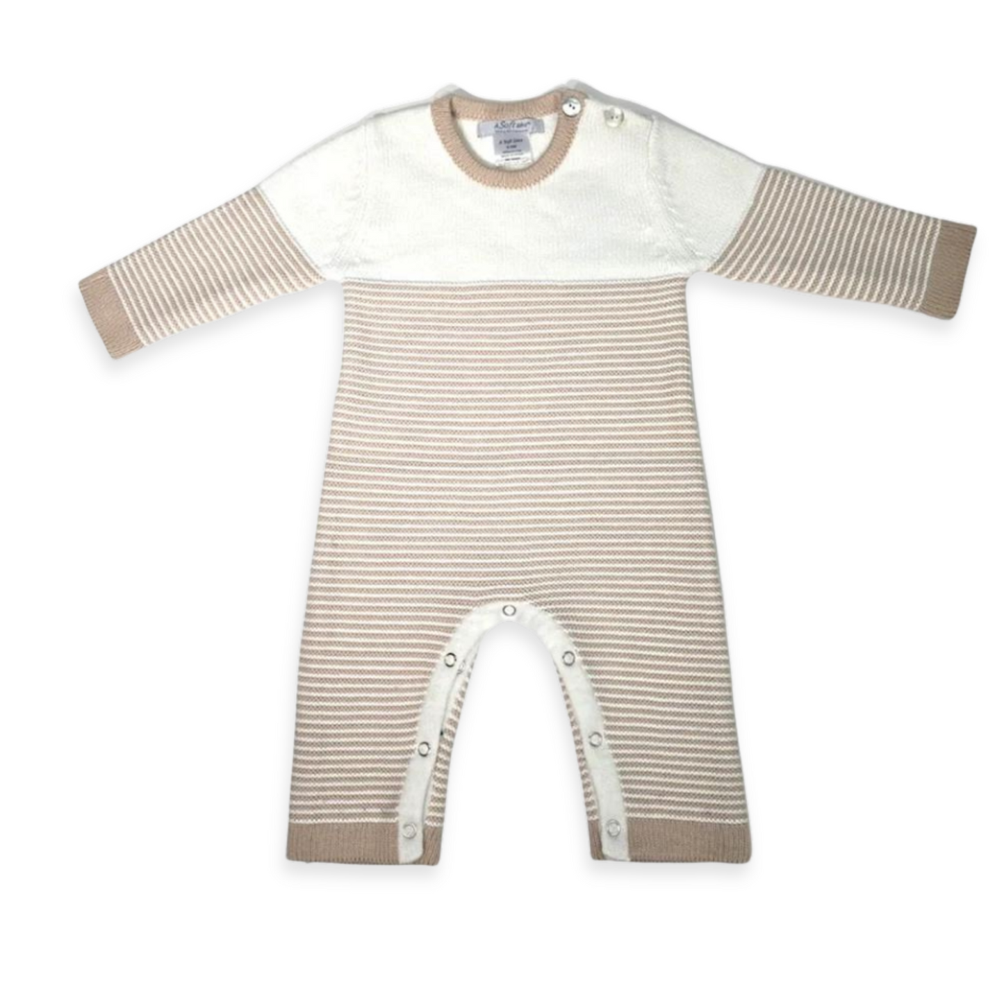 Seed Stitched Striped Cotton Romper