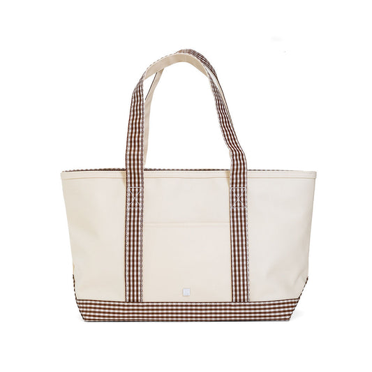 Coated Canvas Tote - Natural with Gingham Coco Trim