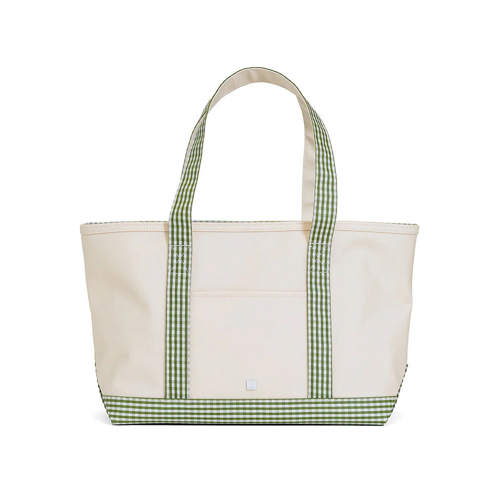 Coated Canvas Tote - Natural with Gingham Moss Trim