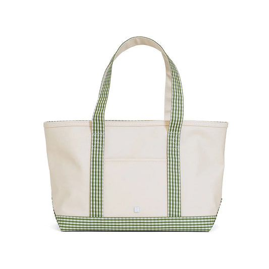 Coated Canvas Tote - Natural with Gingham Moss Trim