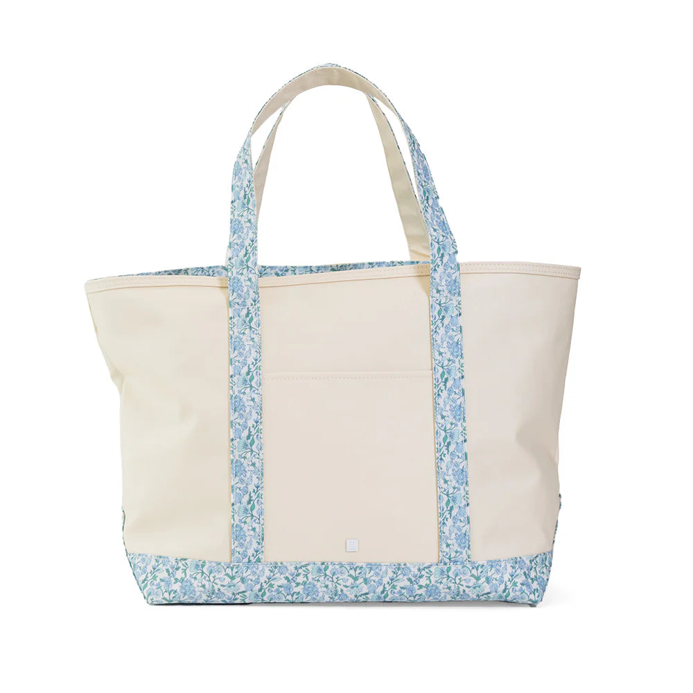 Coated Canvas Tote - Natural with Hamptons Floral Trim