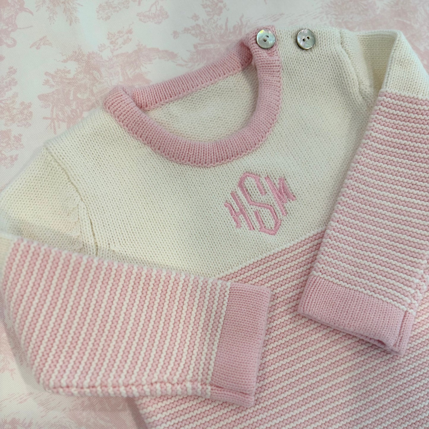 Seed Stitched Striped Cotton Romper