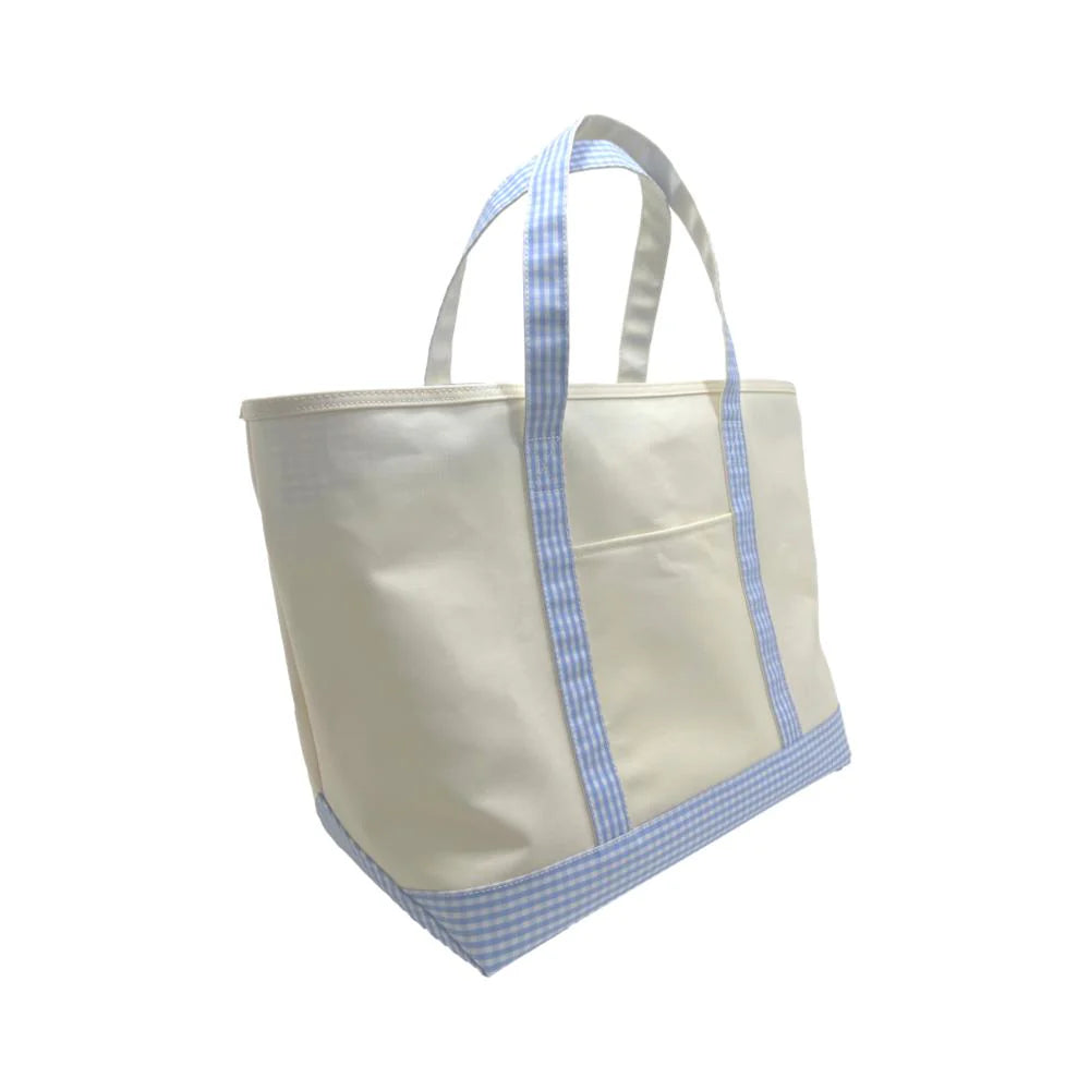 Coated Canvas Tote - Gingham Sky