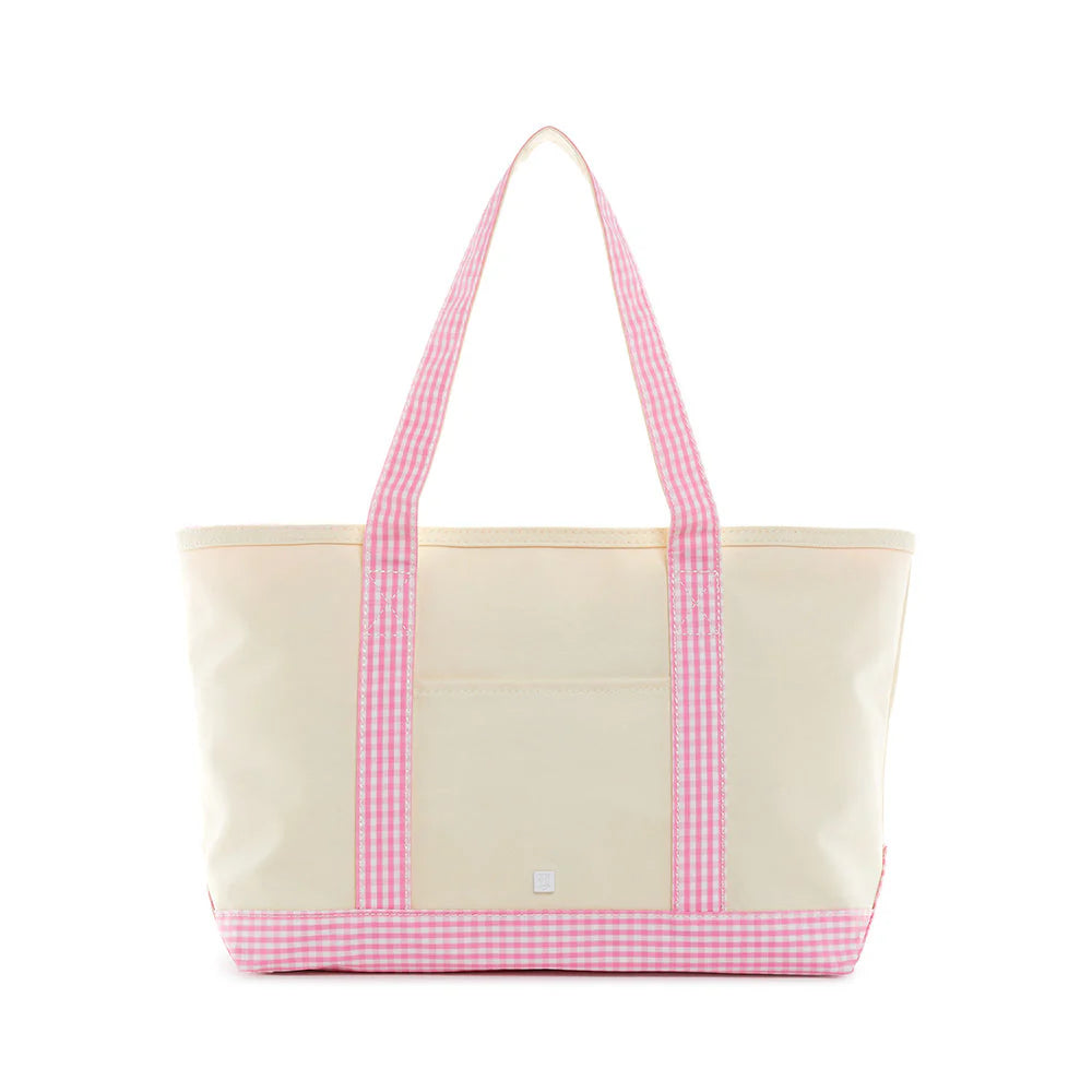 Coated Canvas Tote - Gingham Pink